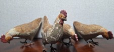 Antique German Putz Chickens Composition Mache Metal Feet Fraktur Text Lot of 4 picture
