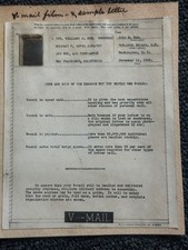 1943 WWII V-Mail Sample Letter w Microfilm 167th Infantry APO 801 picture