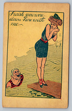 c1901 I Wish You Were Down Here With Me Unposted Cartoon Vintage Postcard picture