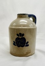 Vintage Style Stoneware Jug Crock Cobalt Blue Folk Art Floral 6” China picture