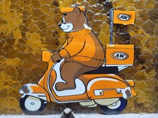 VINTAGE A&W ROOTBEER PORCELAIN SIGN OLD AMERICAN SODA BEVERAGE AW BEAR VESPA 12
