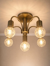 Vintage Helestra Ceiling Light | 5 Light Brass Chandelier | German Mid Century picture