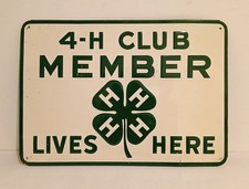 Vintage 1960's 4-H Club Member Lives Here Tin Embossed Sign picture
