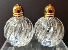CRYSTAL Salt and Pepper Shakers Gold Top NEW SMALL cut glass Irving Rice Irice  picture
