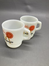 McDonalds Good Morning Fire King Milk Glass Coffee Mugs Set of 2 Vintage picture