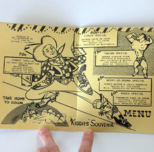 1951 Interstate Co Chicago Kiddie Menu Circus Elephant Cowboy Vintage Paper Menu picture