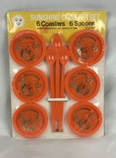 VTG 70s 80s SUNSHINE COASTER SET FLORIDA TOURIST SOUVENIR 6 SPOONS COASTERS NIP picture