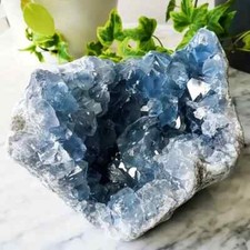 1pc Celestite Crystal Cluster Sky Blue Druzy Natural Stone Home Decor 1.5-2.2 lb picture