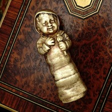 Antique Victorian Figural Wax Seal Desk Stamp, Baby in Swaddling picture
