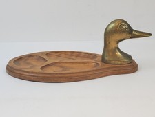 VTG Wood Brass Duck Head Dresser Tray Valet Trinkets Jewelry Coin Holder Gift picture