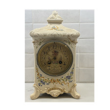 Antique Japy Freres French White Porcelain Mantle Clock with Key Vintage picture