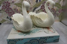 VTG Baum Brothers Formalities Porcelain Swan Figurine Trinket Dish Gold Trim picture
