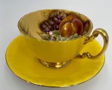 Vintage Aynsley Orchard Fruit Yellow Tea Cup & Saucer footed England picture