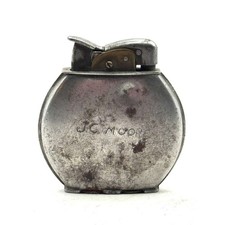 Vintage Evans Spitfire Round Pocket Lighter J.C. Moore Engraved Silver Tone USA picture