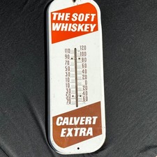 Calvert Extra Whiskey Advertising Thermometer Vintage OS White Good Metal Sign picture