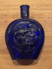 Vintage Arthur Singer Saw Whet Owl Bird Blue Glass Bottle Clevenger Brothers picture