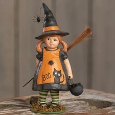 Bethany Lowe Winnie Girl Child In Witch Costume w/ Hat Cauldron Halloween NEW picture