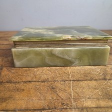 Vintage Stone Green Onyx Trinket Box Hinged Lid Marshall Fields  picture