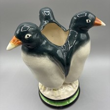 Vintage Nippon Yoko Boeki Triple Penguin Planter Mid Century Ceramic Japan 7” picture