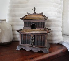 Vintage Thai Spirit House Pagoda Shrine – Split Reed Bamboo Temple, Guardian Spi picture