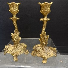 Pair Antique French Rococo Style Fluted Swirl Candlesticks 6.5” picture