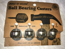 Set of 4 NOS Vintage ROLL-A-GLIDE Furniture Leg BALL Bearing CASTERS Nail On USA picture