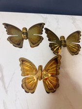 Vintage Brass Butterfly Wall Decor Set of 3 Gold Amber MCM Boho Metal Art picture