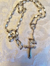 Vintage Italian Sterling Silver Rosary Crucifix Mother of Pearl 25.07 picture