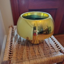 Vtg MCM Gold Footed Mushroom Planter Plastic Flower Pot Cachepot Felt Bottom picture