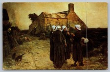 Normandy Cottage Twilight by Jules Breton Vintage Postcard Oshkosh WI picture