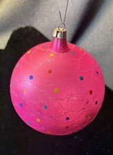 Vintage Pink Polka Dot Fish Scale Jumbo Ball Glass Christmas Ornament picture