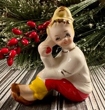 Vtg 1950s Ceramic Teen Girl On Phone Figurine Teeny Bopper Japan Kitsch MidCentu picture