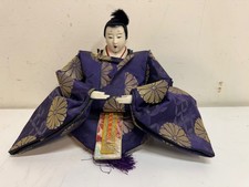 Vintage Japanese Ceremonial Male Hina Doll with Purple Floral Robe Decorations picture