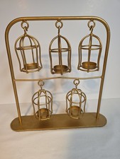 Vintage Lillian Vernon Gold Metal Birdcage Candle Holder 5 Tealight Hanging... picture
