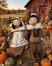 Primitive Thanksgiving folk art dolls,  collectible, Dumplinragamuffin picture