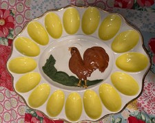 Vintage Hand-Painted Brown Hen Yellow Slots Mid-Century Retro Farmhouse Japan picture