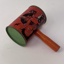 Vintage 1920’s Halloween Tin Noismaker US Metal Toy Mfg Co NYC w/Witch Bat Cat picture