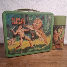 Vintage 1966 Aladdin TARZAN Metal Lunchbox With Thermos 24 Pics  picture