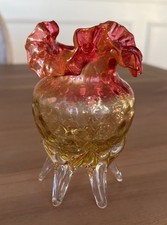 Victorian Amberina Art Glass Footed Posy 5” Vase - Ruffled Antique Great picture