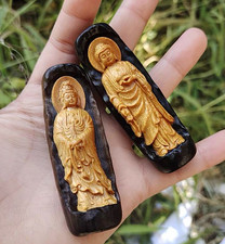 2pcs Grade A Natural Wood Carving Guanyin Rulaifo Buddha Couple Blessing Pendant picture