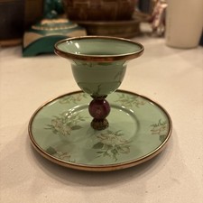 Vintage 1995 MacKenzie Childs Camp Enamelware Flower Egg Cup Saucer RARE Mint picture