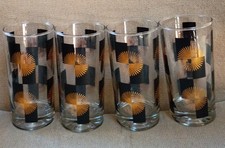 4 Vintage MCM Gold & Black Atomic Starburst Barware Highball  Glasses picture