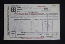 1949 AT&SF / Panhandle & Santa Fe Railroad Freight Bill, Amarillo Texas picture
