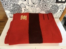 Vintage Hudson's Bay Point Blanket In Scarlet & Black 100% Wool picture