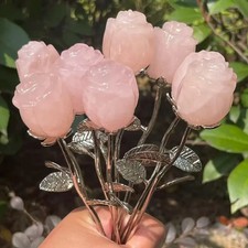 5PCS Genuine Rose Quartz Hand Carved Crystal Pink Flower Healing Home Decor picture