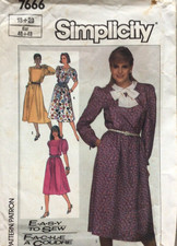 SIMPLICITY 7666 MISSES' SIZE 18-20 DRESSES W/VARIATIONS SEWING PATTERN ©1986 CUT picture