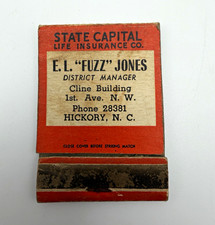State Capital Life Insurance Vintage Matchbook Cover Hickory NC Cline Building picture