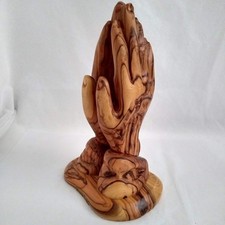 Vtg Olive Wood Praying Hands Sculpture Bethlehem Holy Land Carving 8.75 inches picture
