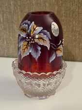 Ruby Red Fenton Fairy Lamp With Crystal Clear Bottom Gold Leafs Good Condition picture