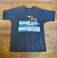 Rare Vintage 90s  HARLEY DAVIDSON American Flag Bald Eagle 90s XL Shirt Read* picture